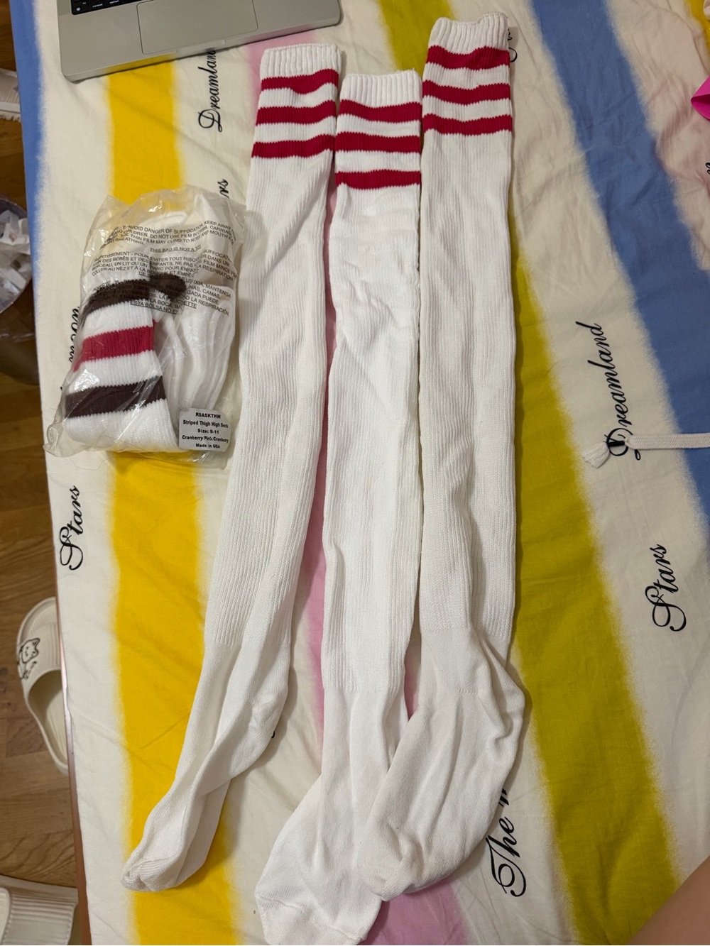 Striped Thigh High Socks Cranberry Pink Cranberry, Brown, NWT